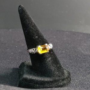 Vintage Gemstone Transparent Citrine Yellow 10K Statement Ring 5.5